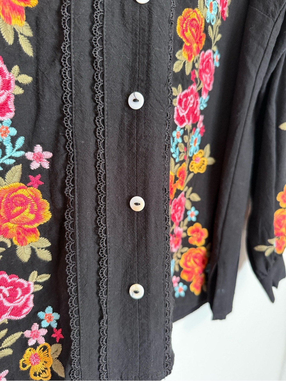 Savanna Jane - Embroidered Floral Long Sleeve Button Front Blouse Top Black - 2X - Picture 9 of 11
